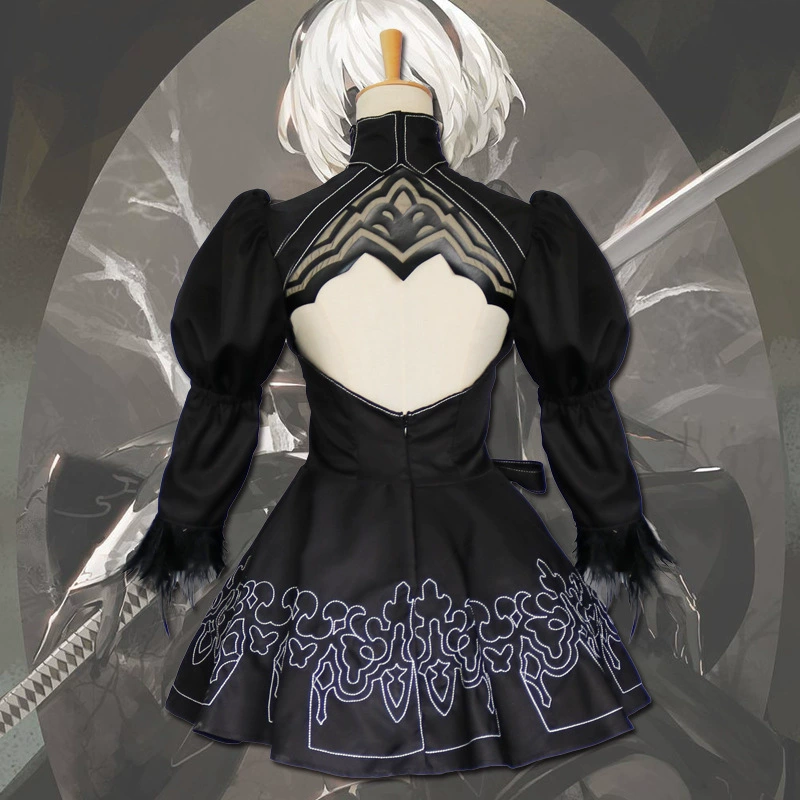 Косплей костюм 2B (NieR:Automata) женский полный набор — платье, парик, обувь и меч, размеры S–5XL