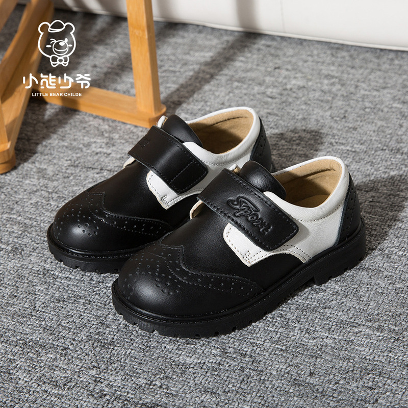 Little Bear Black Boys' Genuine Leather Shoes British Style Student Piano Performance Shoes Boys' Single Shoes School Shoes Casual