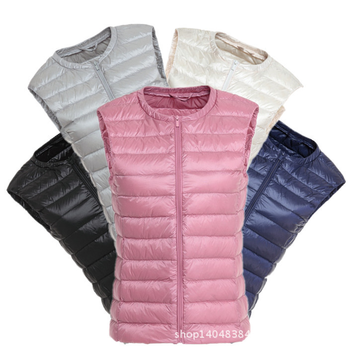 Cross-border 2024 chaleco ligero de las mujeres Chaleco de las mujeres sin mangas de estilo coreano cuello redondo abajo chaqueta de las mujeres de talla grande