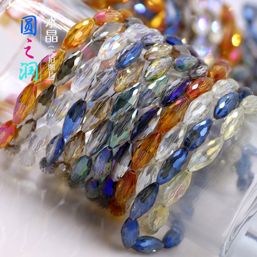 新款电镀彩色8*9MM水晶长米珠橄榄珠 DIY饰品配件手机链 厂家批发