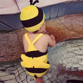儿童泳衣韩国女童男童连体可爱小蜜蜂温泉度假游泳衣宝宝婴儿泳衣