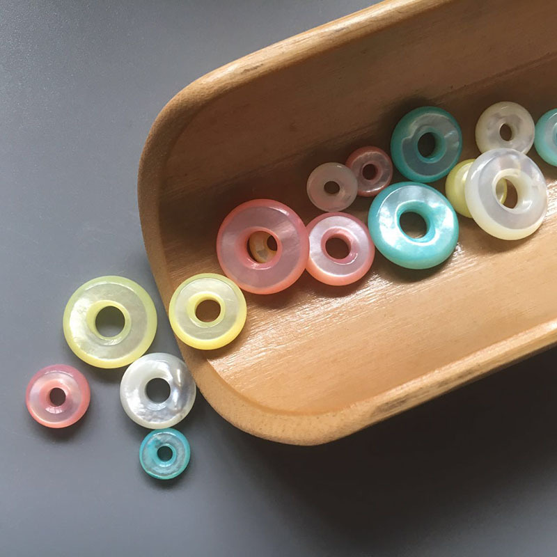 天然贝壳珍珠母贝染色平安扣圆环 diy佛珠手链发簪材料包饰品配件