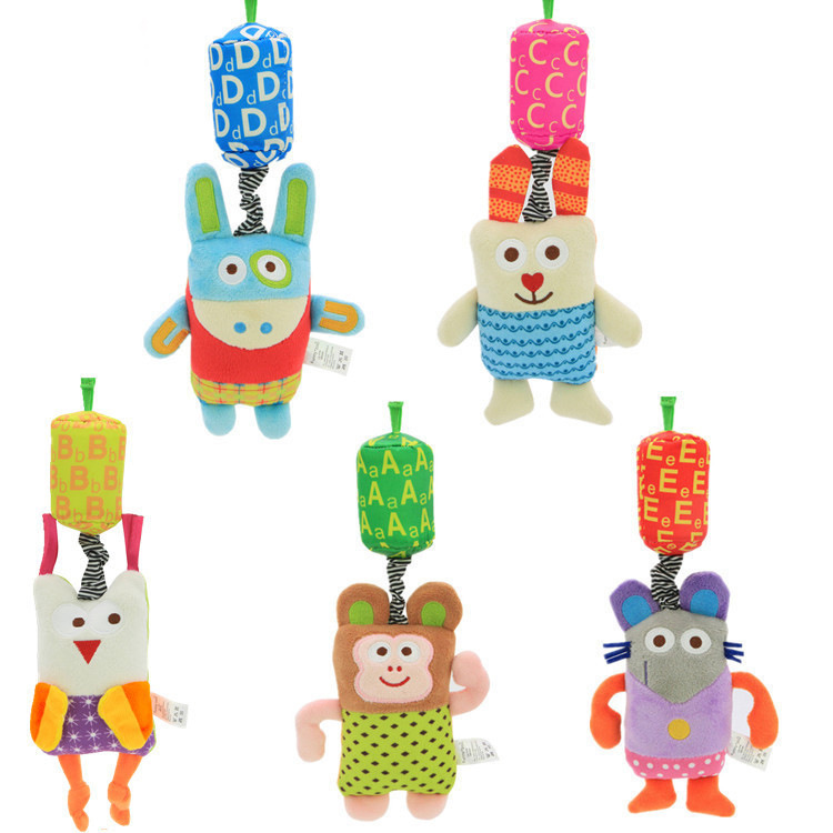 Campanas de viento infantiles divertidas con diseño de animales del zoológico, alfabeto para bebés, colgante de cama, juguete de peluche, colgante de campana de viento colorido
