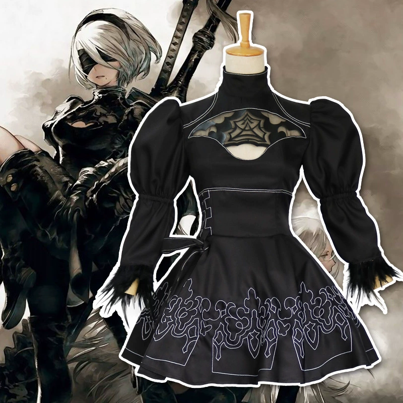 Косплей костюм 2B (NieR:Automata) женский полный набор — платье, парик, обувь и меч, размеры S–5XL