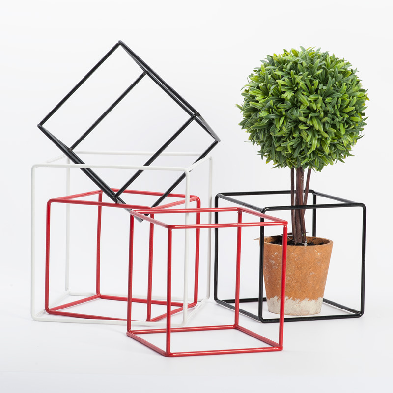 Hogar marco geométrico decoración creativa hierro cuadrado cuerpo cuadrado decoración cubo marco hogar suave Decoración Accesorios