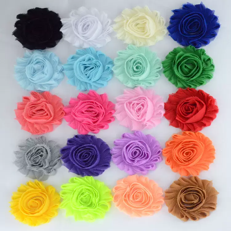 纯色破旧雪纺花朵 2.5inch shabby儿童头花 鞋帽服饰发带饰品批发