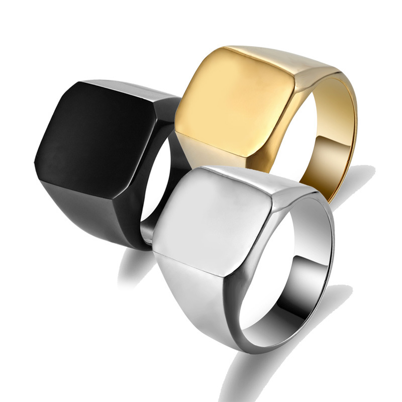 Men Titanium Steel Square Ring Golden Glow Daily Wear