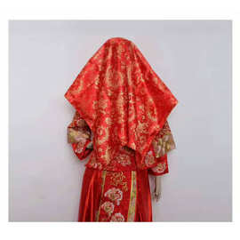 厂家婚庆用品结婚流苏盖头凤尾大喜中国结盖头缎布新娘红盖头
