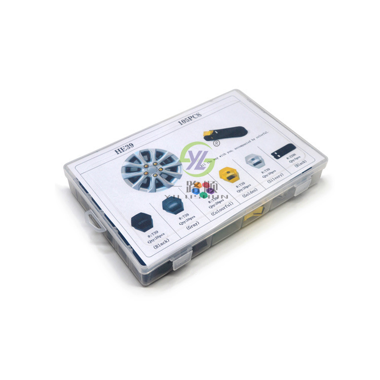 Tornillo del neumático de coche 17mm galvanoplastia rueda cubo decorativo cubierta polvo 105 unids caja HE39