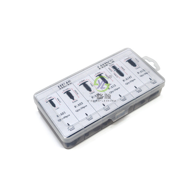 146 piezas en caja hebilla de tronco universal hebilla cubierta de púas clip techo remache HE42