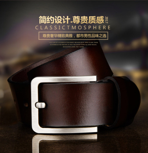 New men's genuine leather belt European and American retro pin buckle belt versatile thick cowhide trouser belt exclusive for cross-border supply