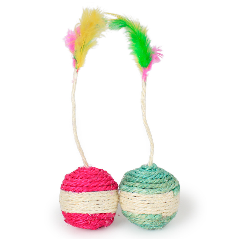Pipitao 6,5 cm sisal colorido pluma shuttlecock bola gato molar molienda garra colorido pluma anillo cuentas gato juguete
