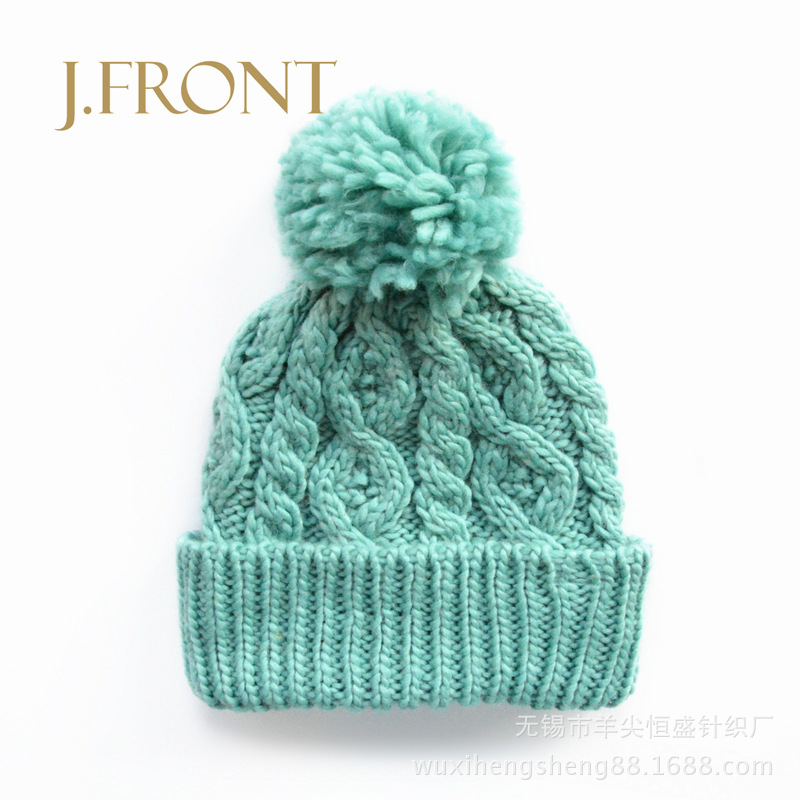 Factory direct wool blended hand woven plus velvet lining thickened women's winter hat knitted hat ball cap wholesale