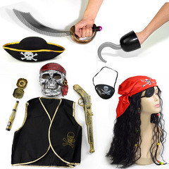 Children's Pirates of the Caribbean Toy Boy Halloween Equipment Prop Knife Set Captain's Hat Flag Bar Costume