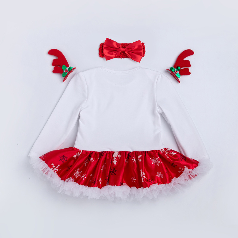 Abbigliamento per bambini Autunno e inverno Natale grande fiocco di neve gonna ragazza gonna vestito bambino manica lunga vestito bambino 4 pezzi set all'ingrosso_voghion.com
