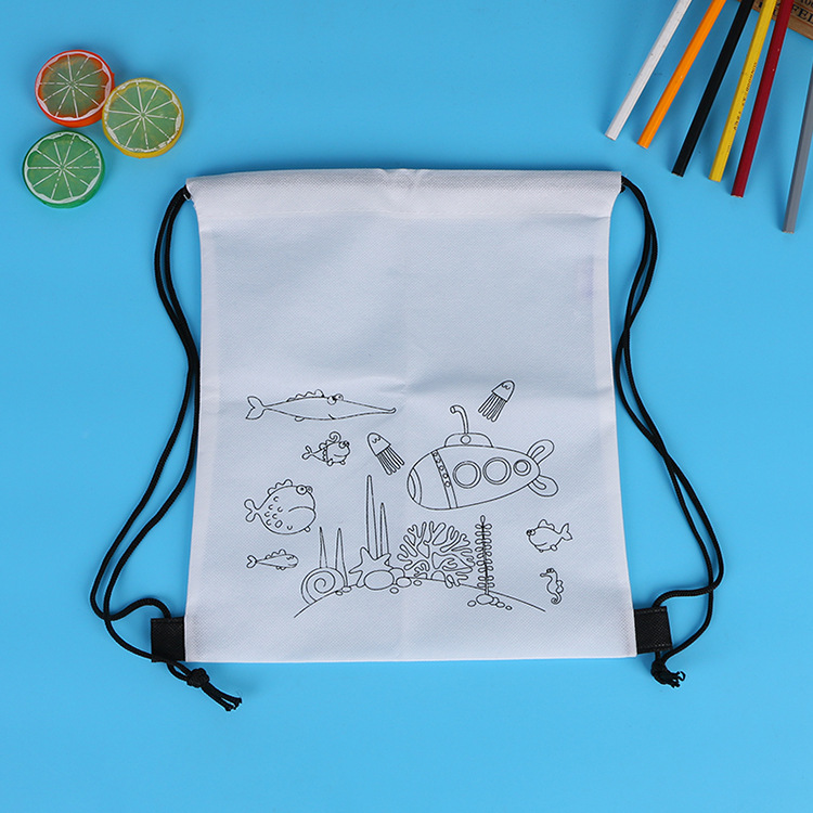 供应生产 空白无纺布涂鸦抽绳束口袋 学生束口背包袋可定 制