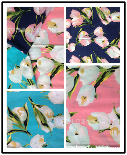 府绸纯棉活性印花 女装童装面料印花布 全棉大花朵连衣裙布料