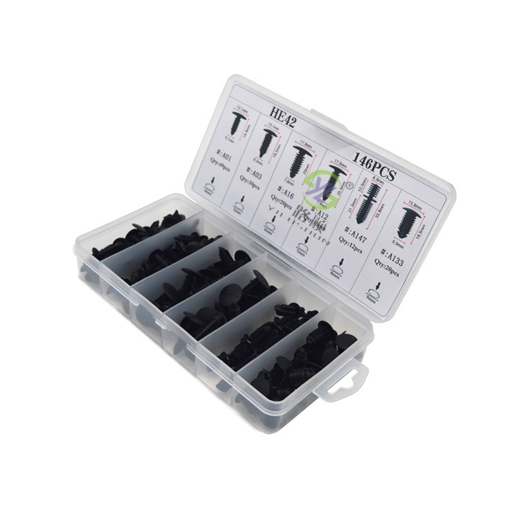 146 piezas en caja hebilla de tronco universal hebilla cubierta de púas clip techo remache HE42
