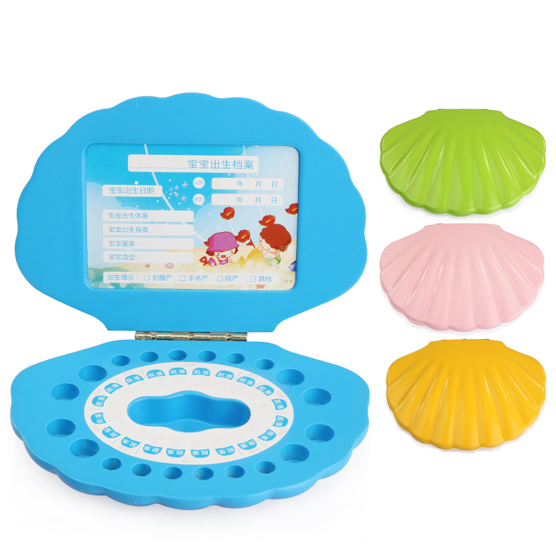 Caja de almacenamiento de dientes de leche de concha Caja conmemorativa de preservación de dientes de leche de bebé de bebé de niña Caja de colección de dientes de bebé de niño