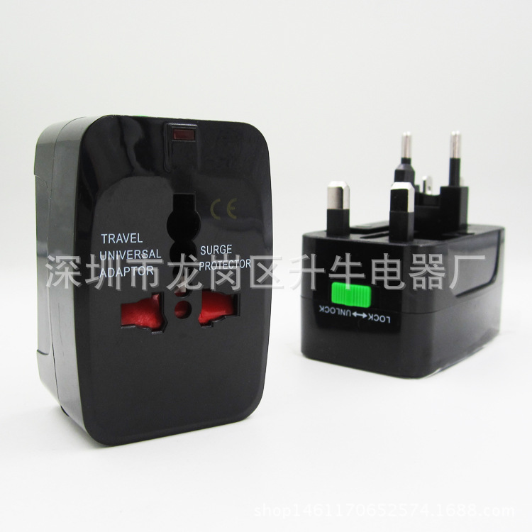 跨境黑色全球通转换插头旅行多功能转换插座全球通用器usb
