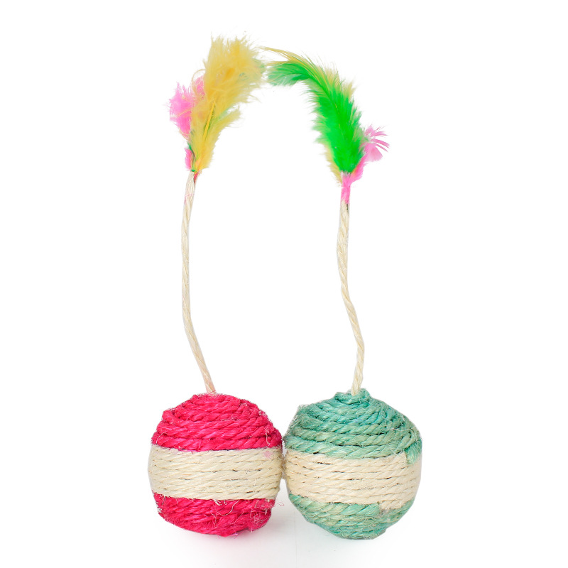 Fábrica al por mayor shisal shuttlecock bola mascota gato molar molienda garra colorido anillo de la pluma del grano juguete del gato