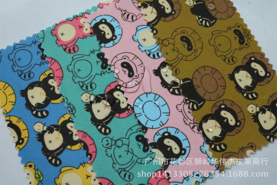 厂家直销卡通小熊印花290T斜纹复合防水，防水印花复合针织牛津布