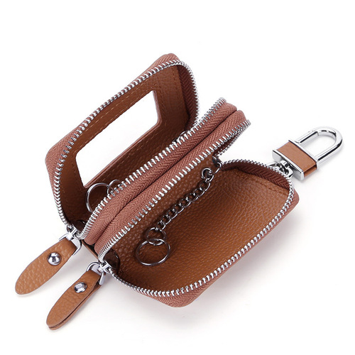 Cross-border sourced high-quality top-layer leather key case, Korean-style double zipper window cowhide car key cover
