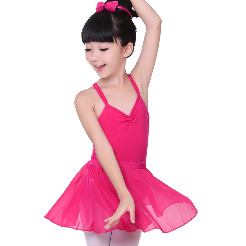 En Stock ropa de baile para niños de algodón doble Sling mono gimnasia práctica Ballet media longitud traje de falda de gasa
