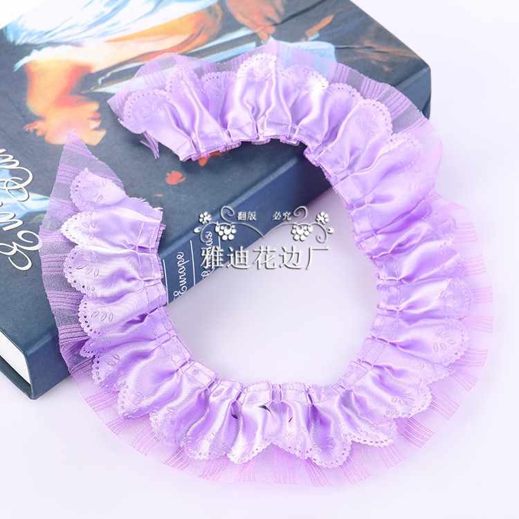 色丁压花条纹纱打皱花边 diy手工服装头饰衣摆辅料  厂家供应