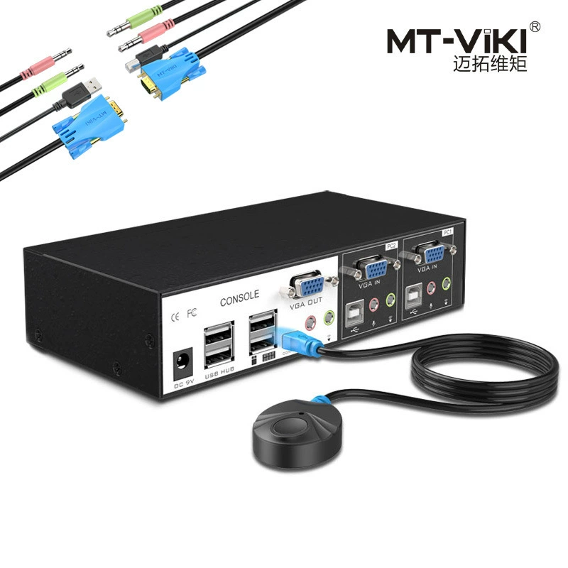 Промышленный KVM-переключатель VGA/USB MitoVision, управление компьютерами, 4 порта, горячие клавиши, модель MT-0201VK