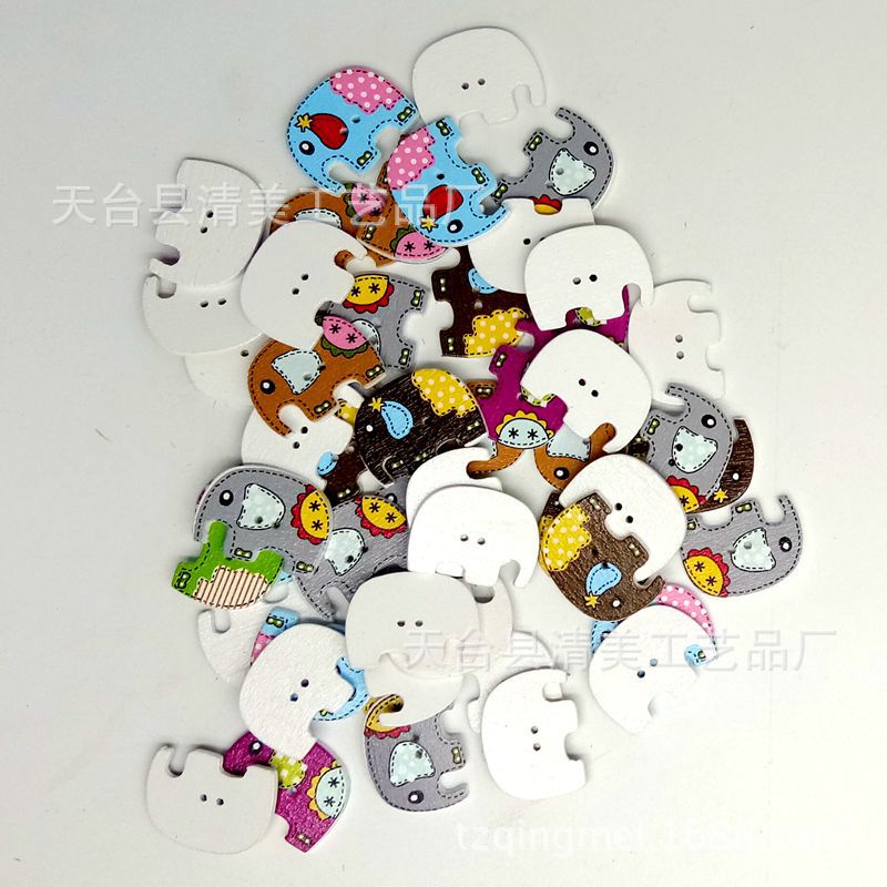 18*25mm blanco botón de elefante hecho a mano de madera color botón de elefante 50 piezas por paquete