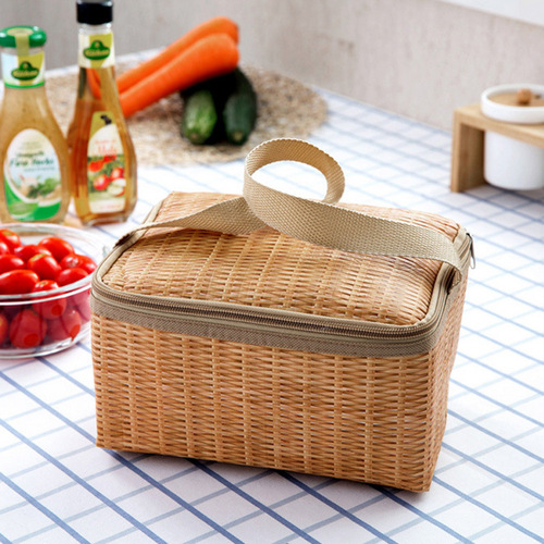 Food Carrier Handbag In Stock Wicker Style Lunch Bag Waterproof Lunch Insulated Meal Box Student Bento Bag Aluminum Foil