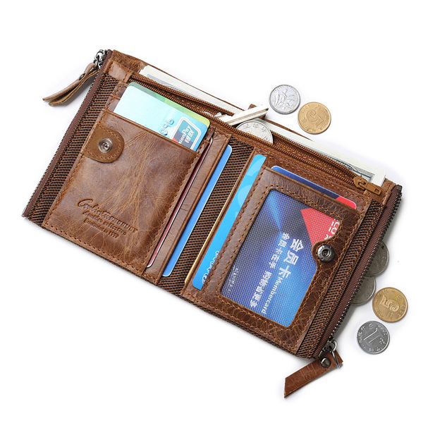 Retro leather wallet with zipper