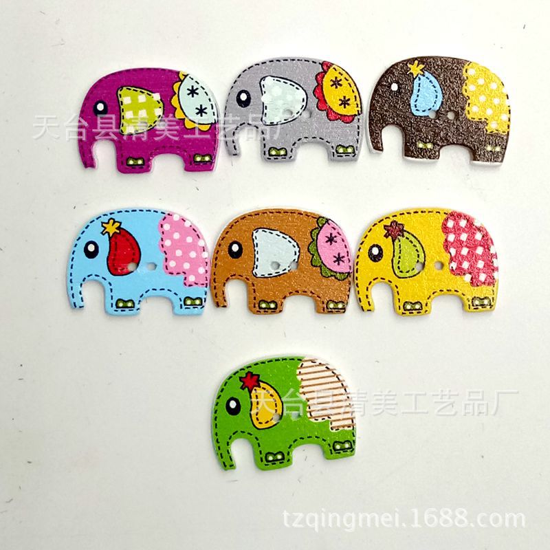 18*25mm blanco botón de elefante hecho a mano de madera color botón de elefante 50 piezas por paquete
