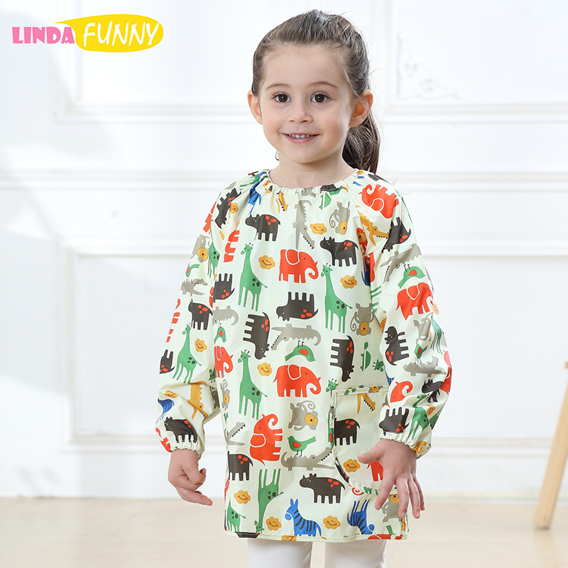 Abrigo para niños ropa de juego de arena ropa de pintura impermeable bebé niños y niñas dibujos animados de moda ropa de protección para niños entrega de una pieza