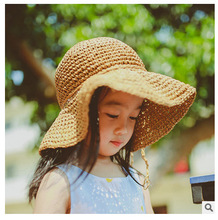 韩国儿童帽子宝宝沙滩防晒遮阳渔夫帽春夏季手工编织亲子草帽批发
