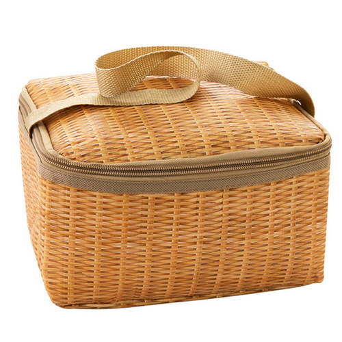 Food Carrier Handbag In Stock Wicker Style Lunch Bag Waterproof Lunch Insulated Meal Box Student Bento Bag Aluminum Foil
