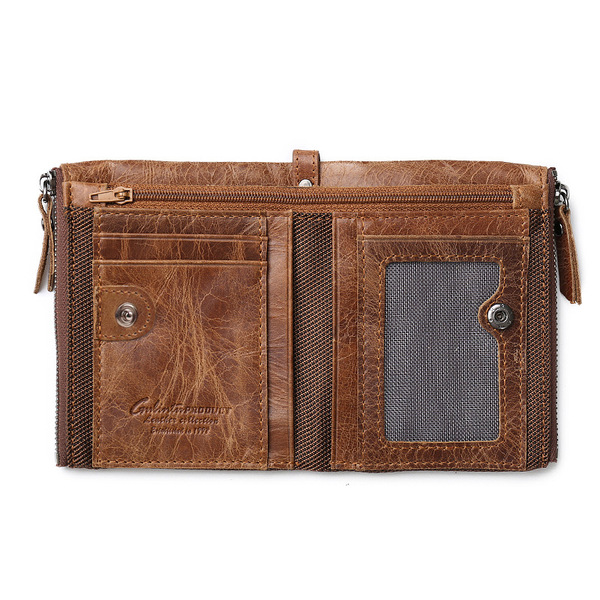 Retro leather wallet with zipper