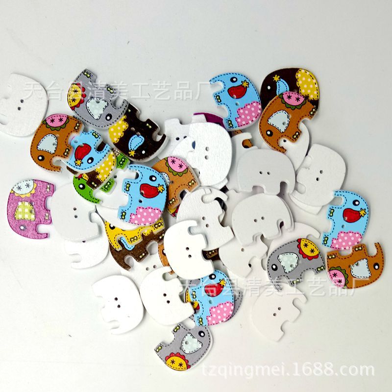 18*25mm blanco botón de elefante hecho a mano de madera color botón de elefante 50 piezas por paquete