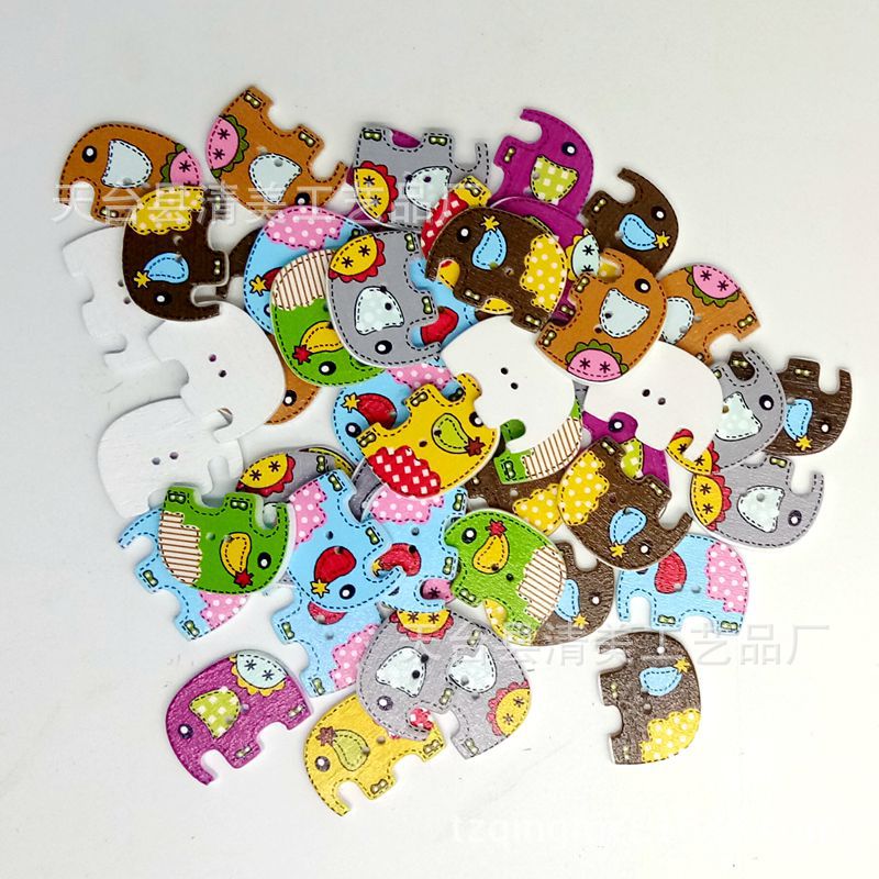 18*25mm blanco botón de elefante hecho a mano de madera color botón de elefante 50 piezas por paquete