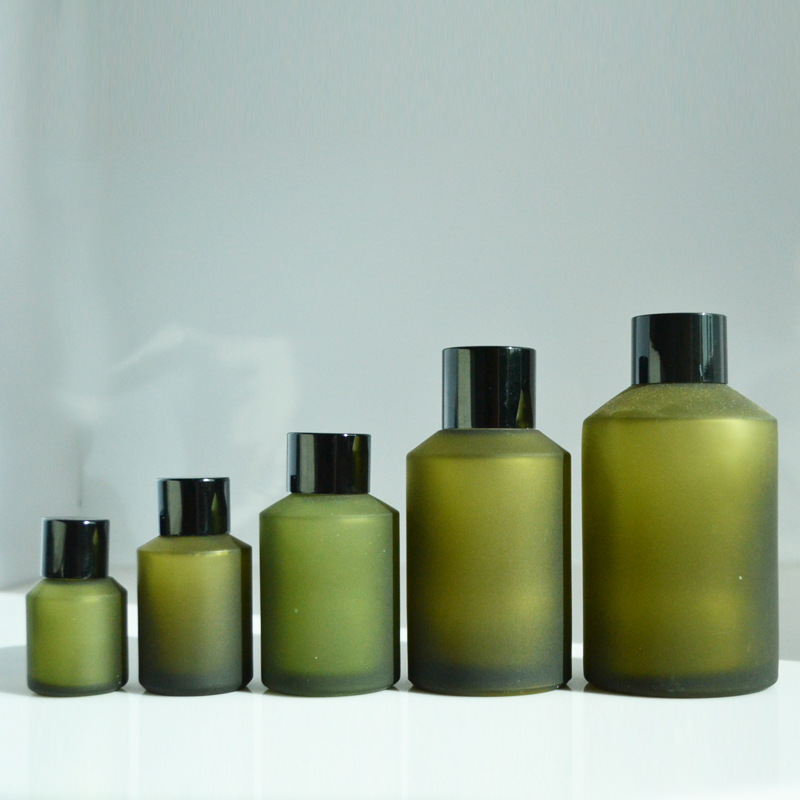 15/30/60/100/125/200ML浅茶色磨砂花水瓶精油瓶配电化铝黑盖
