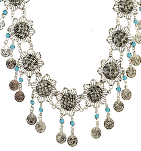 Factory direct sales European and American fashion retro style sunflower hollow long waist chain belly dance chain wholesale
