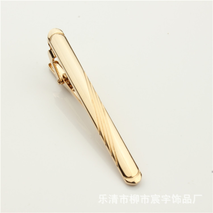 Factory Supply Real Gold Twill Bright Tie Clip Copper European and American Popular Men's Tie Clip Tie Accessories