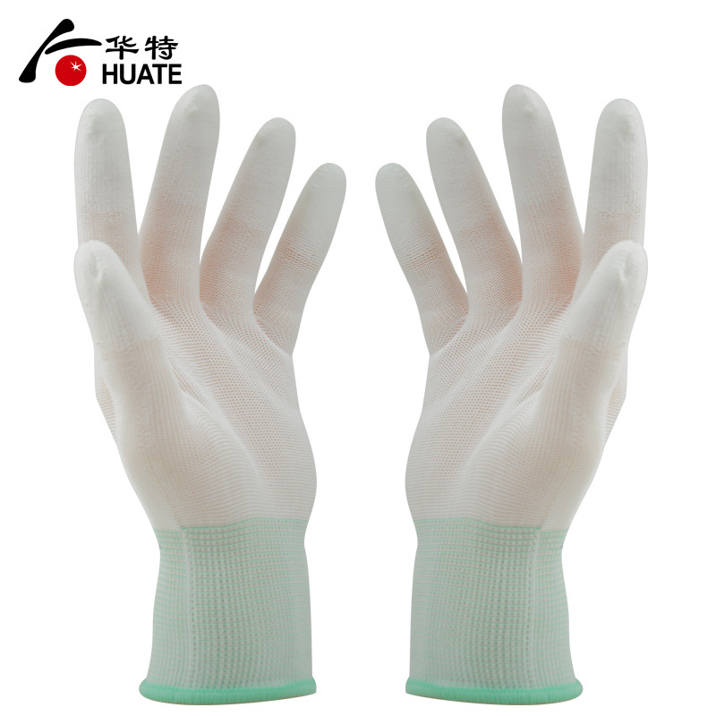 PU净化涂指手套 灵活透气 白色 涤纶防滑电子厂无尘车间劳保