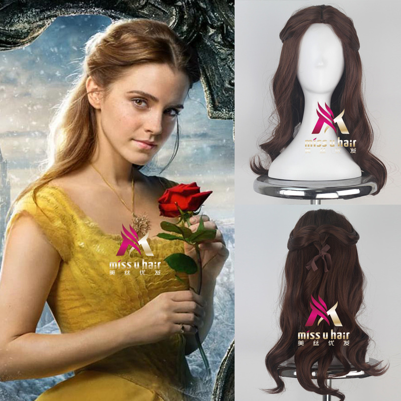 Meisiyoufa Beauty and the Beast Princess Belle Brown Long Curly Hair cos Anime Wig Spot Wholesale