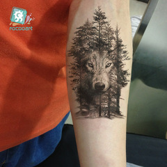 New Recarlon Waterproof Sleeve Tattoo Sticker Realistic Wolf Head Temporary Tattoo Sticker