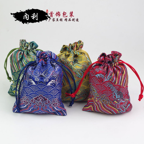 Small brocade bag wholesale Wenwan walnut bracelet Buddha beads wedding candy cloth bag Tai Sui tea brocade bag drawstring cotton and linen