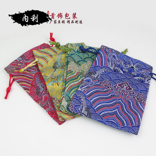 Small brocade bag wholesale Wenwan walnut bracelet Buddha beads wedding candy cloth bag Tai Sui tea brocade bag drawstring cotton and linen
