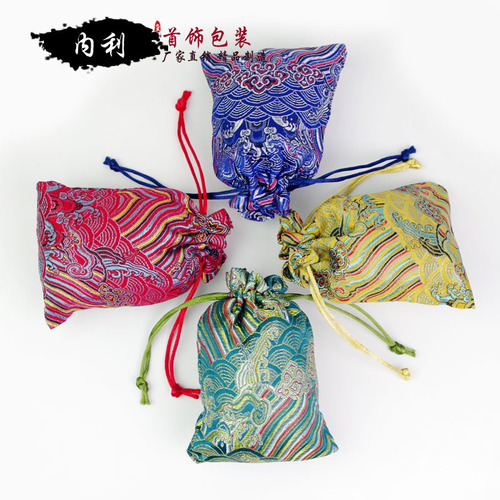 Small brocade bag wholesale Wenwan walnut bracelet Buddha beads wedding candy cloth bag Tai Sui tea brocade bag drawstring cotton and linen
