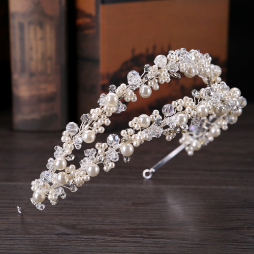 New bridal tiara double row pearl handmade crystal headband princess dress wedding accessories fashion alloy hair accessories